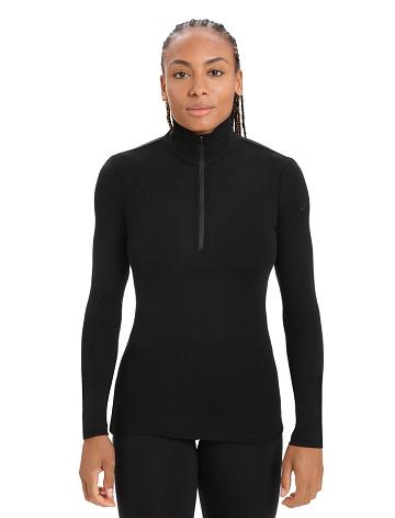 Women's Icebreaker Merino 175 Everyday Long Sleeve Half Zip Thermal Top Base Layers Black | CA 1084BEXC